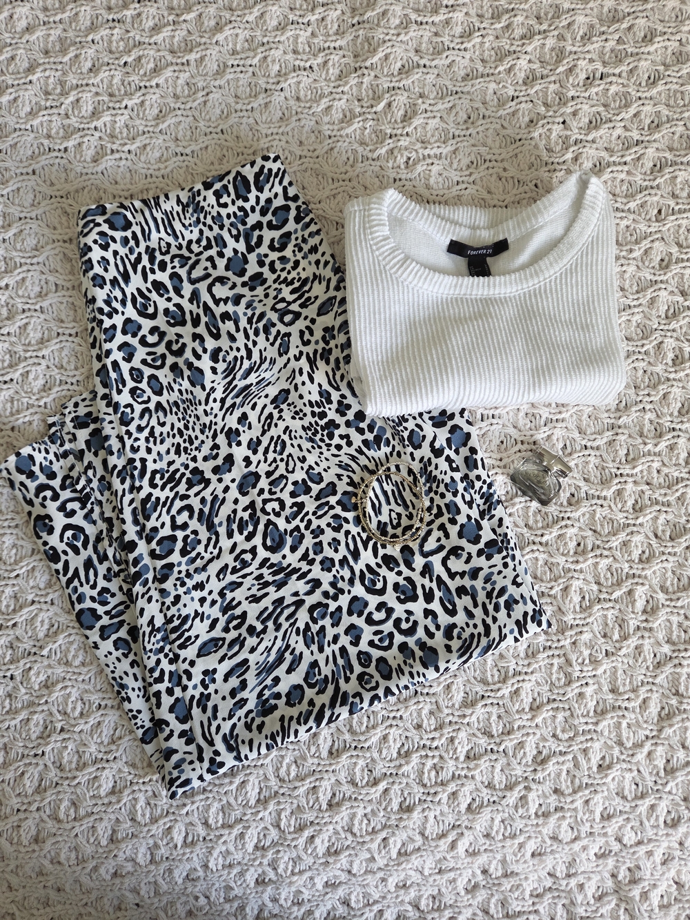 LOFT A-Line Leopard Print Skirt in White, Black, Blue